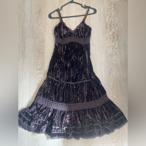 Brown Velour Midi Dress XS S Whimsigoth Lagenlook Fairycore - Picture 8 of 16